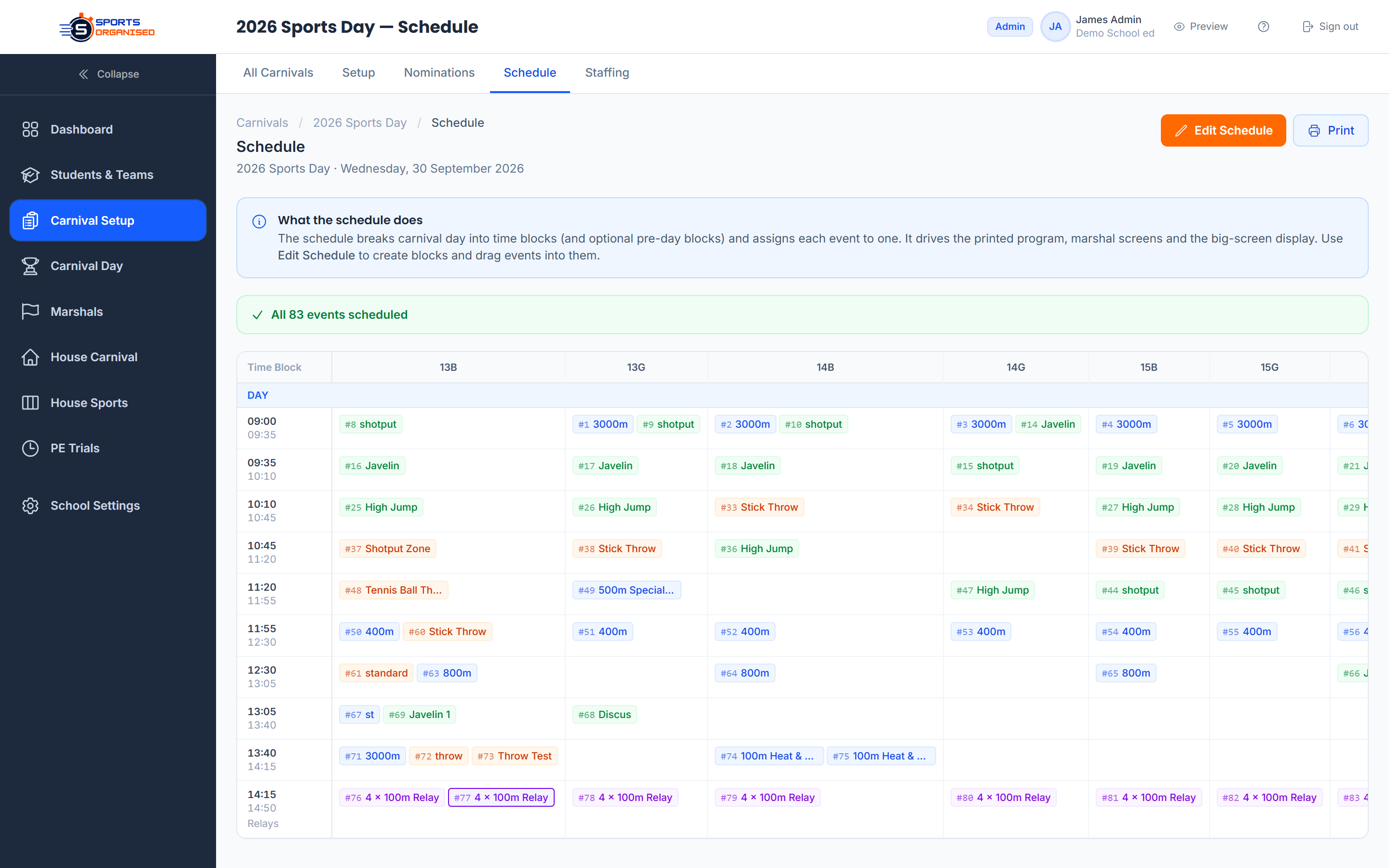 Screenshot: Schedule builder