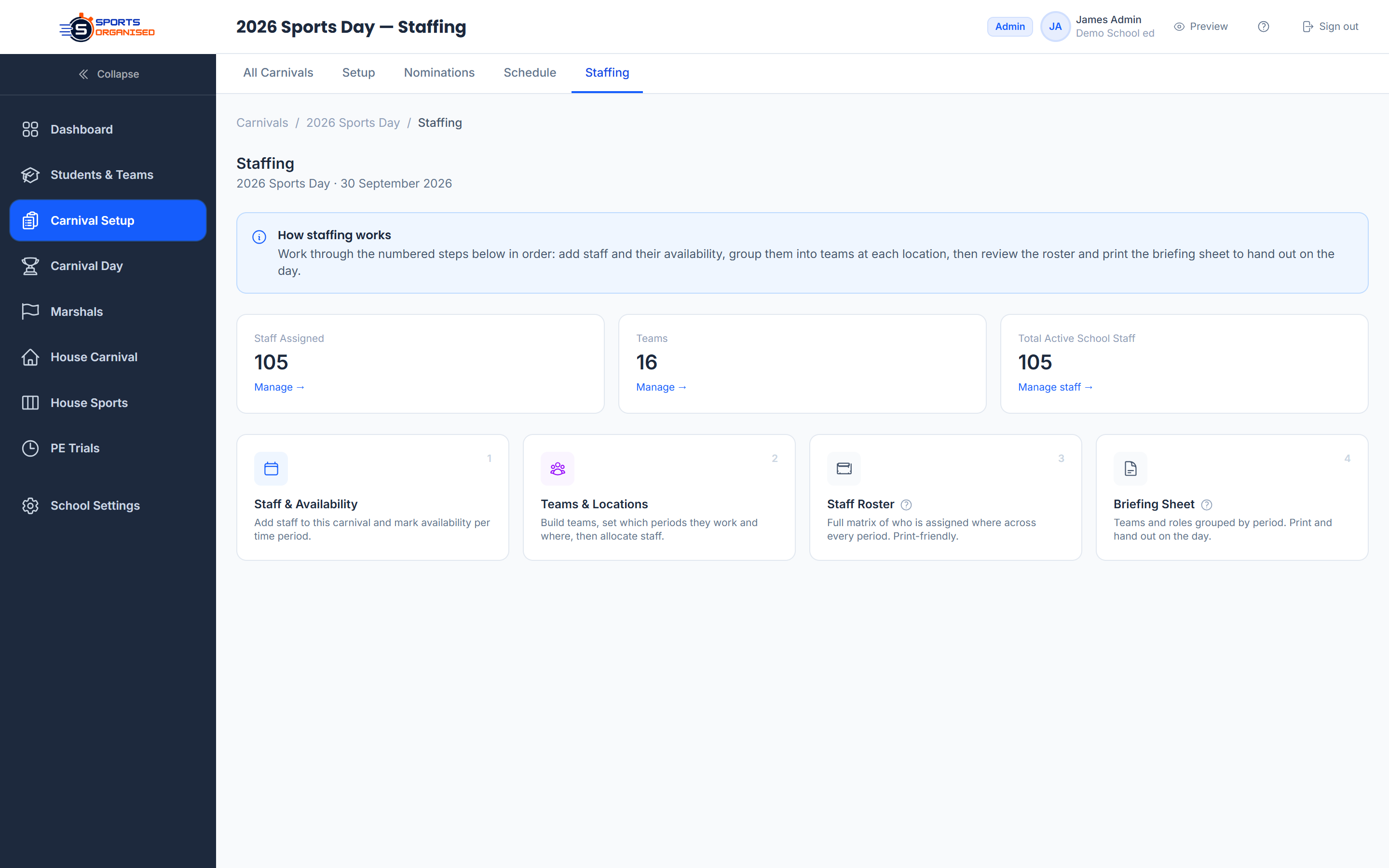 Screenshot: Staff roster and schedule matrix